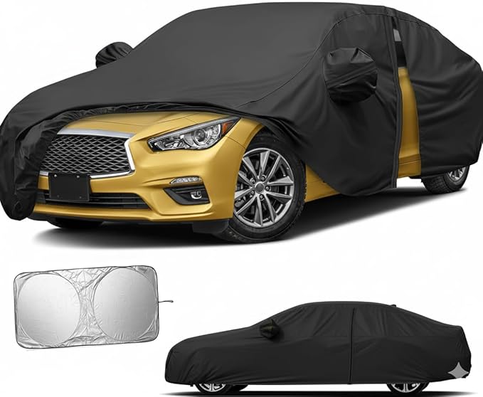 Waterproof Car Cover for 2014-2024 Infiniti Q50, All Weather Full Exterior Covers for Automobiles Outdoor Sun UV Rain Dust Snow Wind Protection Scratch Resistant
